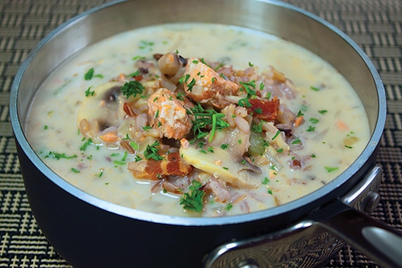 Mushroom, Salmon and Wild Rice Soup