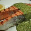 Grilled Salmon with Creamed Pesto Sauce